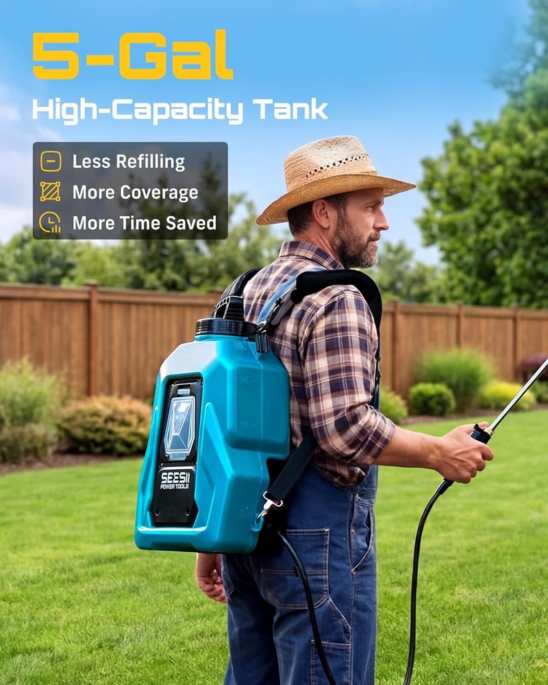 SEESII 5Gallon Battery Powered Backpack Sprayer 100PSI Adjustable Electric Spray
