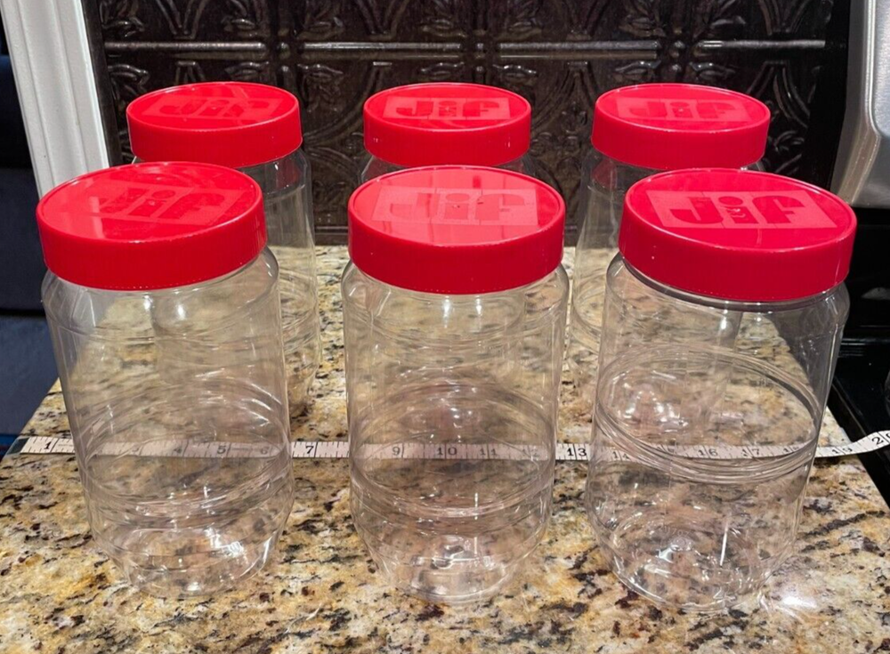 6 Clear Plastic Storage Containers Jiff Jars 48oz