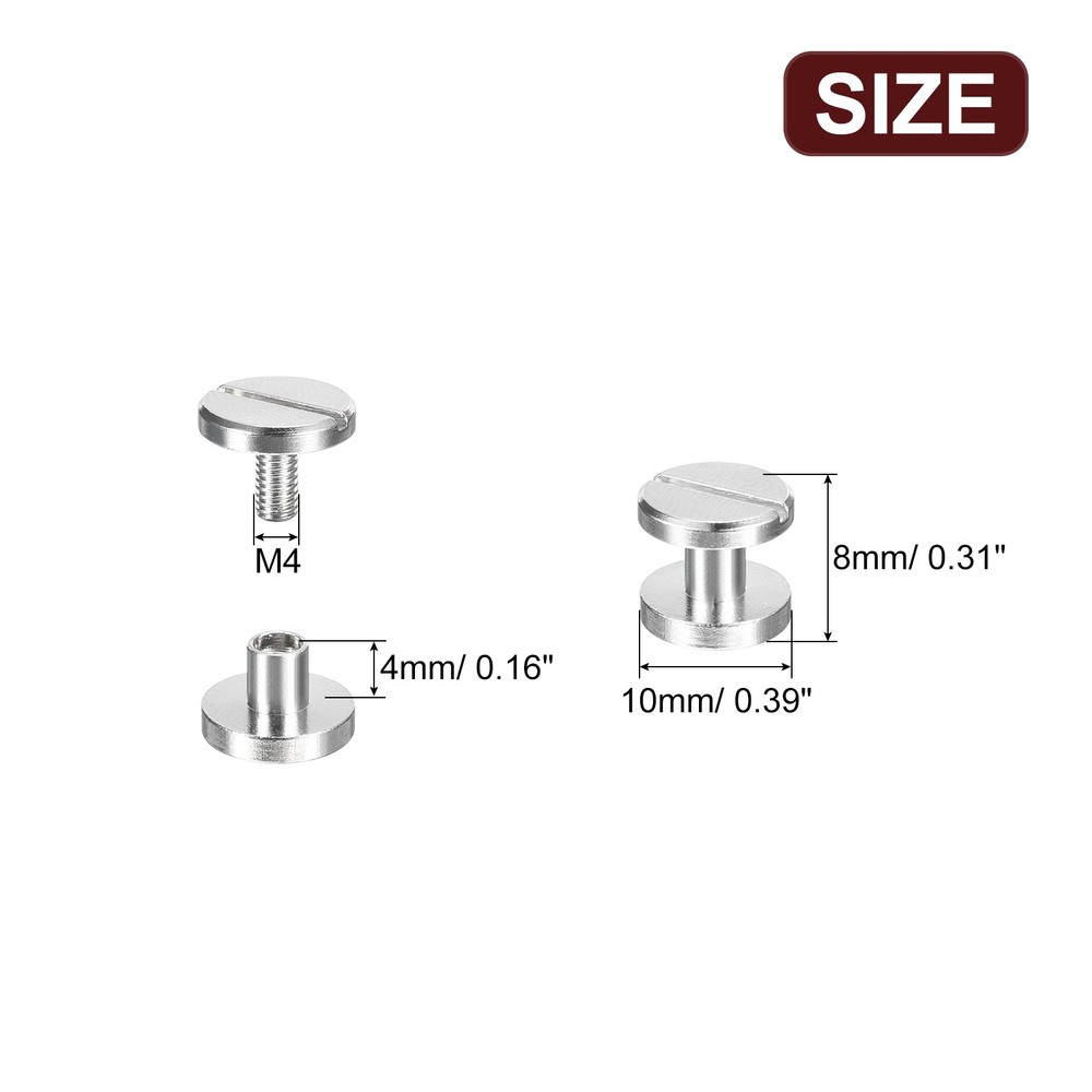30Pack Brass Chicago Screws, 4x10mm Post Nail Stud Rivets for Craft Silver