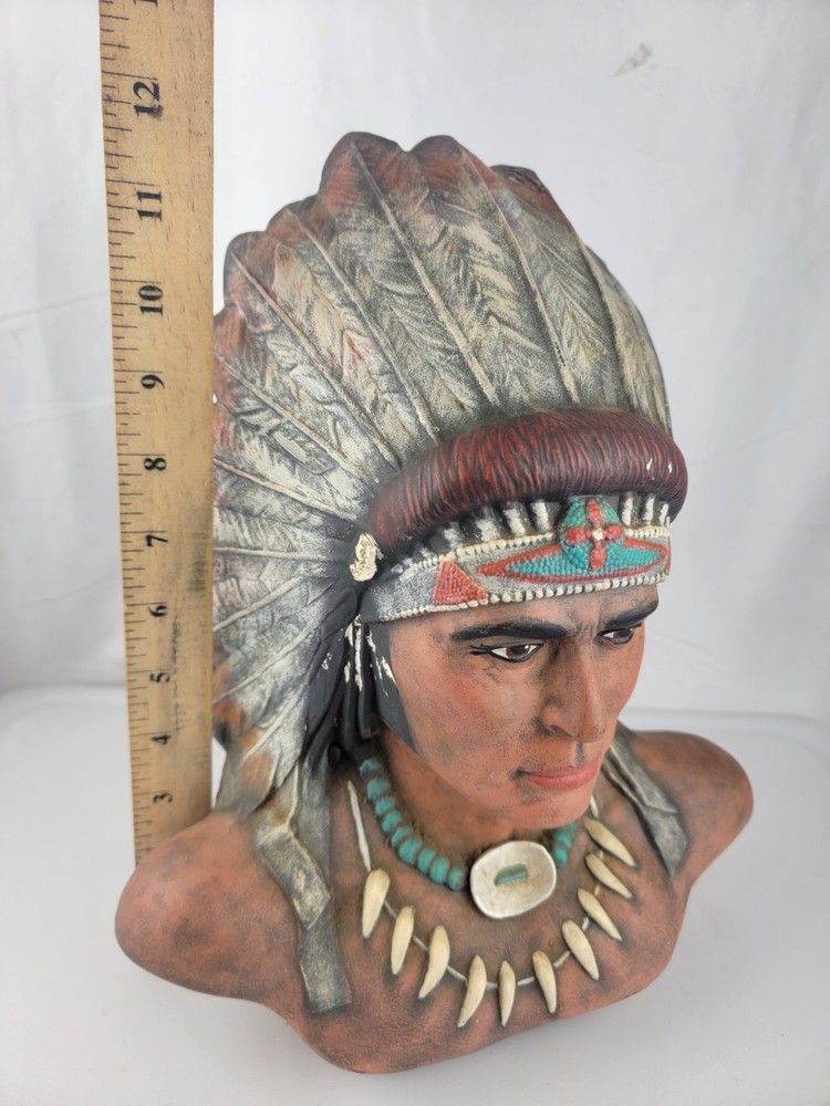 12" Native American Chief Warrior Head Bust Ceramic