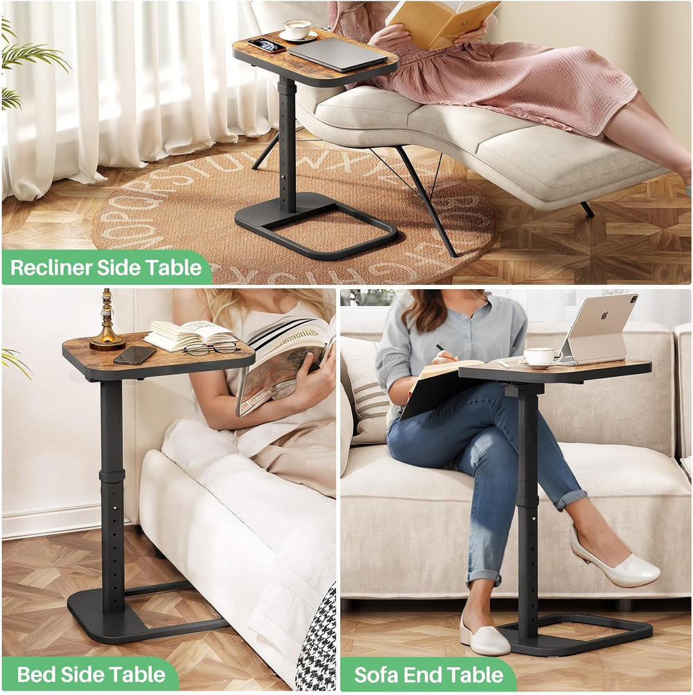 TV Tray Table, Adjustable Height & Flip-Top & Rounded Metal Corners, Snack Table