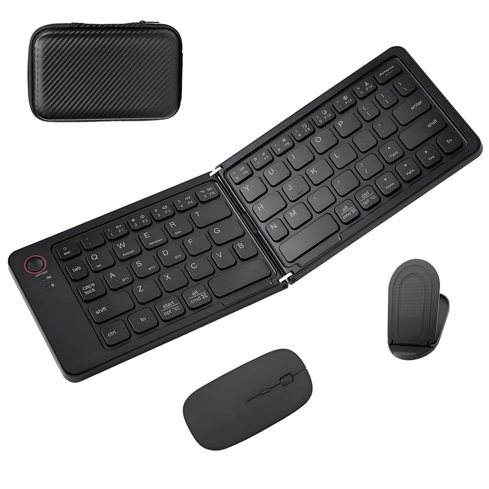 Foldable Keyboard and Mouse, Folding Keyboard Mouse Combo with Travel Case,Bl...