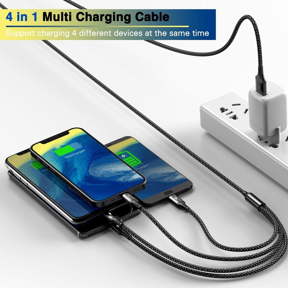 RULUS Long Multi Charging Cable [2Pack/10Ft] USB 4 in 1 Fast 10ft