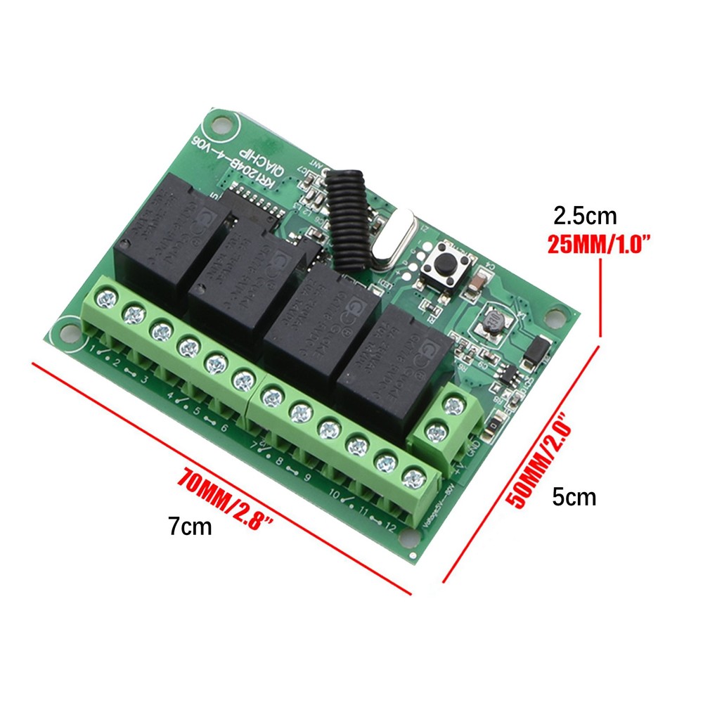 Long Range DC 4-Channel 443MHz Wireless RF Remote Control Relay Switch