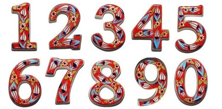Mediterranean Handmade Ceramic Number Tile Red