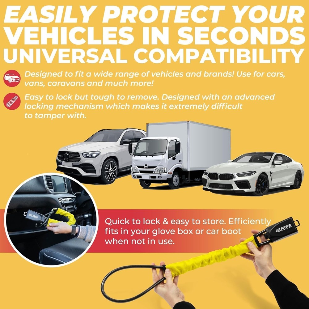 Double Lock Car Security System - High Visibility Steering Wheel & Seatbelt Lock
