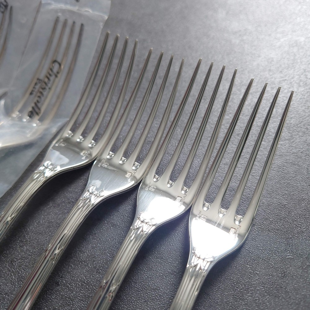 Christofle Rubans Silverplated Flatware Dessert Fork 6pcs Near MINT