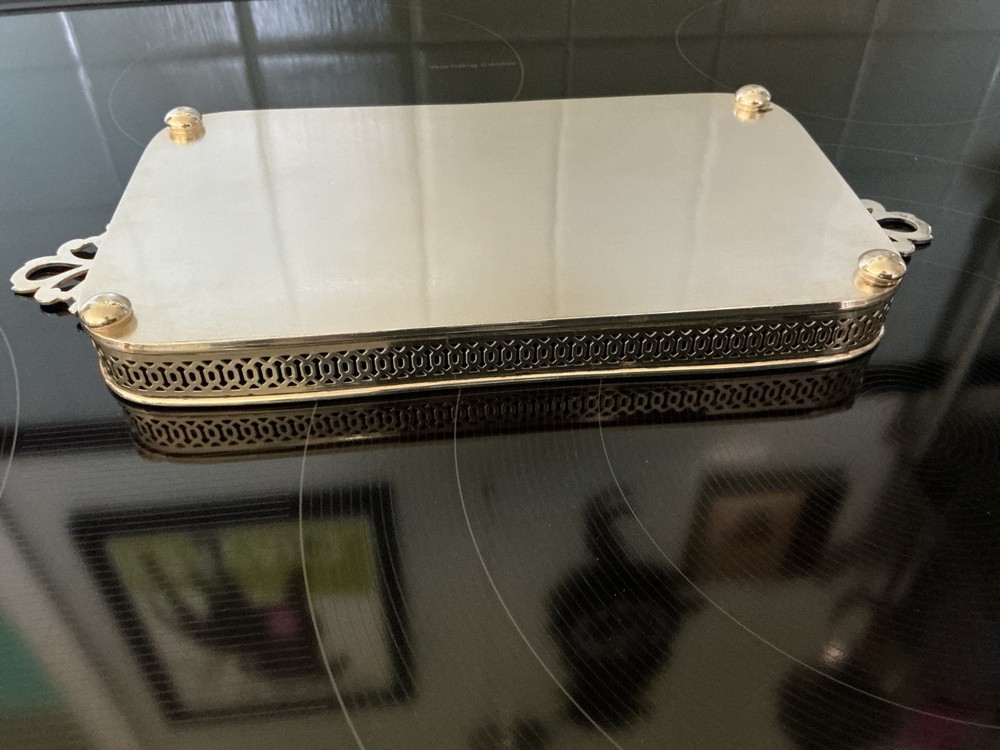 Vintage Silverplate Footed Rectangular Gallery Tray Pierced 11.75”x4.75”x.75”