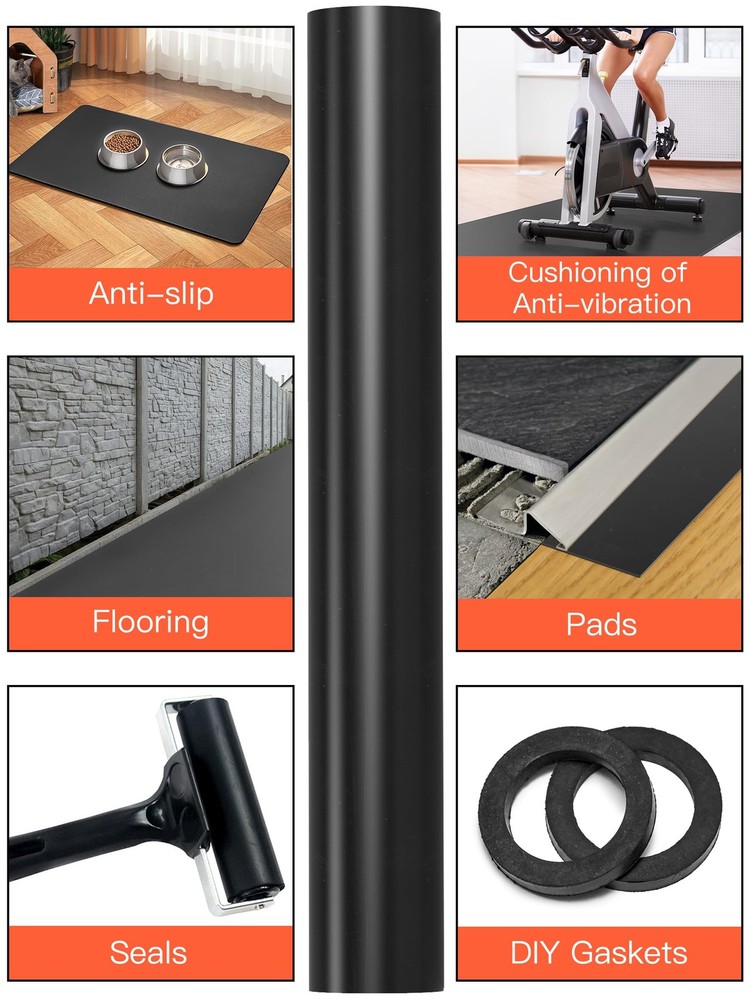 118”x40”x1/8” Rubber Sheet Roll Solid Neoprene Rubber Flooring Roll High Temp...