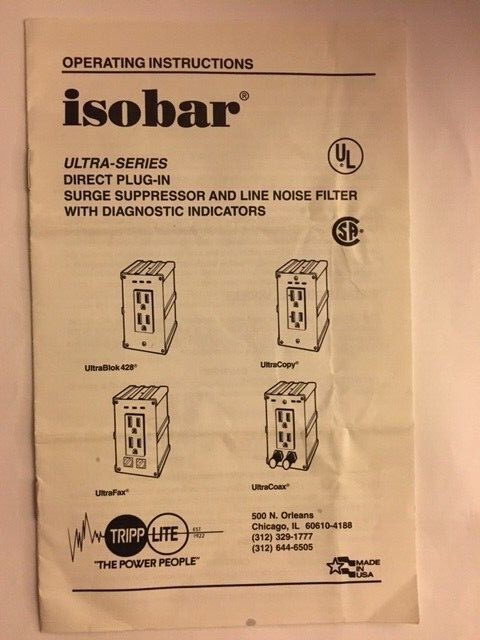 Tripp Lite Isobar Premium Surge Protector Direct Plug-in Operating Instructions