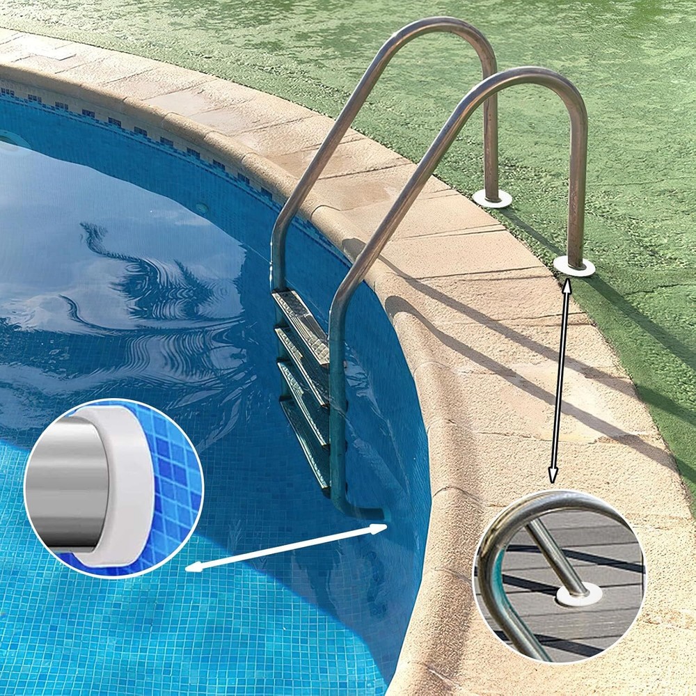 4Pcs Pool Ladder Escutcheon Plates 4Pcs Rubber Pool Ladder Inside Plug Fits 1...