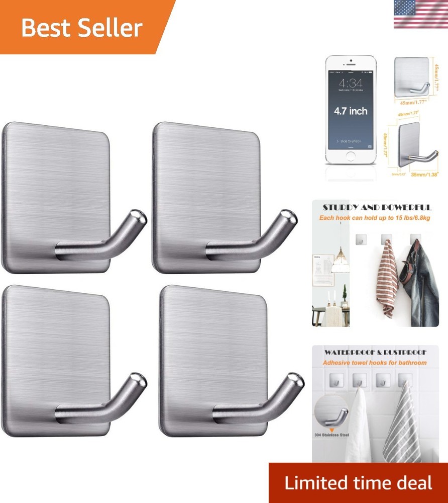 Heavy Duty Stainless Steel Wall Hooks - 4 Pack