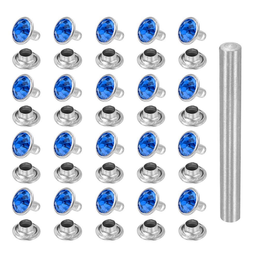 100pcs Crystal Rivets 8mm Rhinestone Stud with Tool, Silver Light Blue