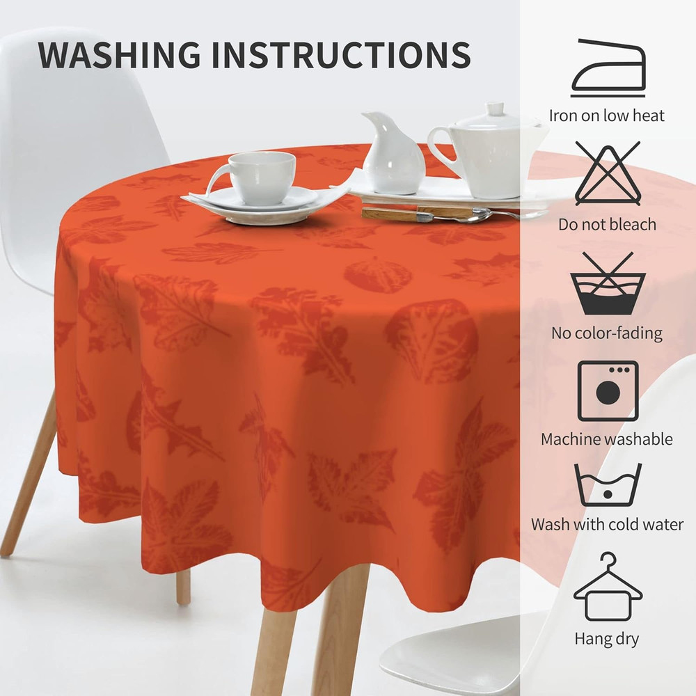 Fall Tablecloth Round 60 Inch Autumn Maple Leaf Thanksgiving Orange Table Cover