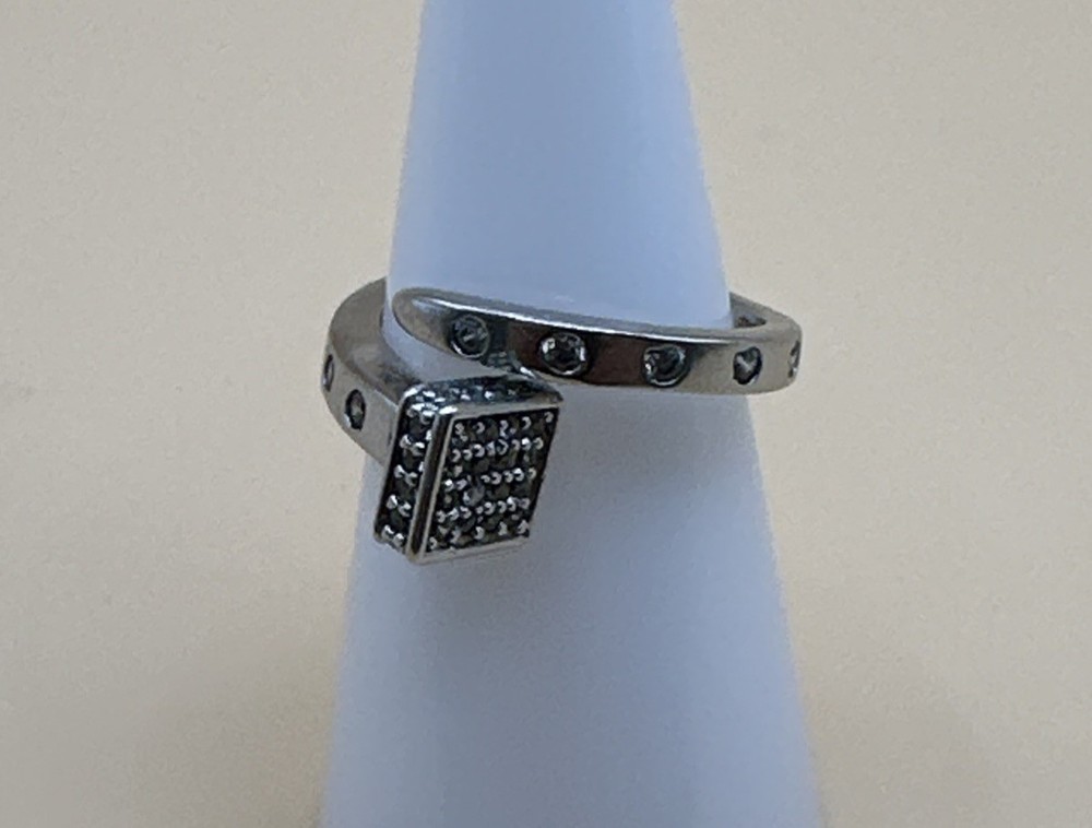 925 Sterling Silver CZ Bypass Ring /Size 6.75 Adjustable