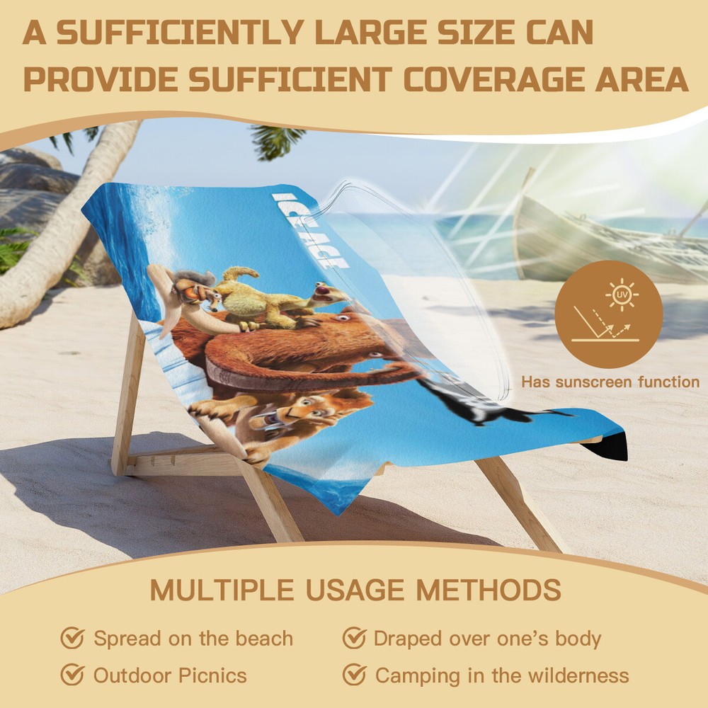 Ice Age Beach Towel Quick Drying Microfiber 30"x60" Birthday Gift