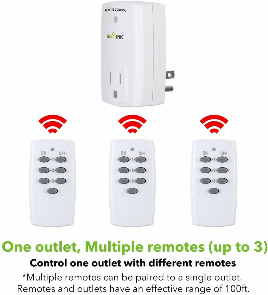 BN-LINK Wireless Remote Control Outlet Switch Power Plug -1 remote 3 plugs
