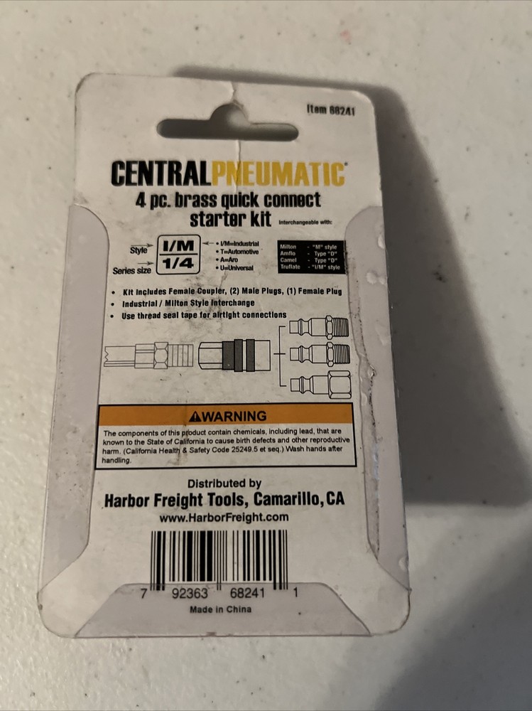 Central Pneumatic Brass Industrial Quick Coupler Set 4 Pc