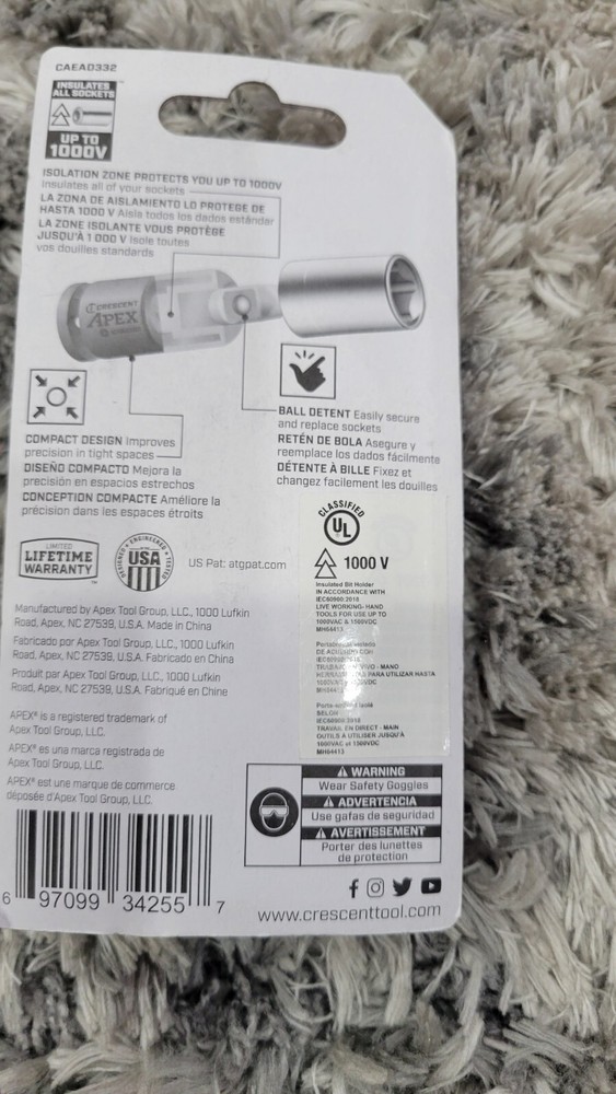 Crescent 1/2" eShok-Guard Socket Insolator Bit 2-1/2" 1000V Protection# CAEAD332