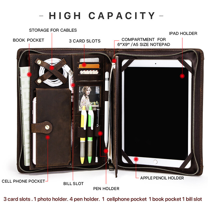 Genuine Leather Tablet Case Multi-Function Bag Fit For iPad Pro 10.5 Samsung
