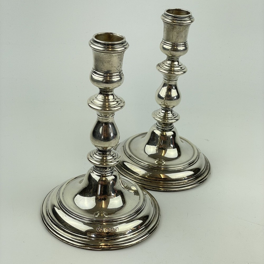 Vintage Solid Silver Asprey & Co Baluster Knopped Stems Candlesticks 16cm