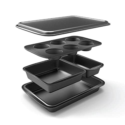 Nesting Baking Set of 5 Bakeware Pans, Save Space Kitchen Appliances, Baking