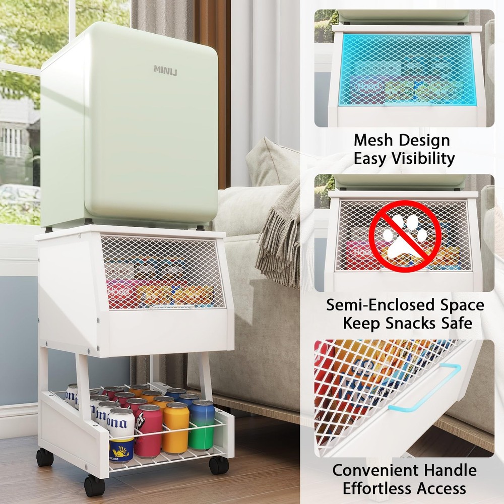 Compact Refrigerator Stand with Beverage Storage and Wheels Rolling Personal ...