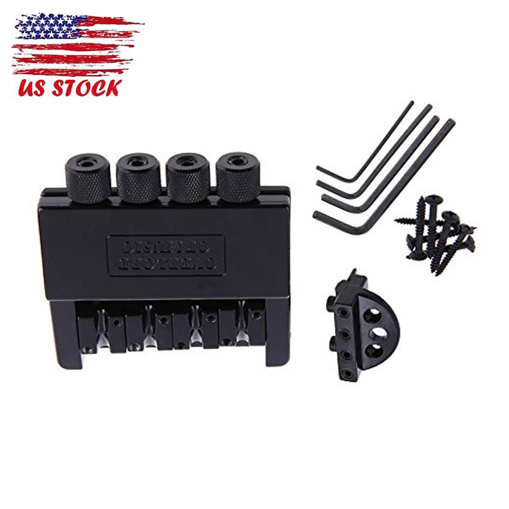 4 String Headless Guitar Bass Bridge Tailpiece System Fixed Hardtail Saddle