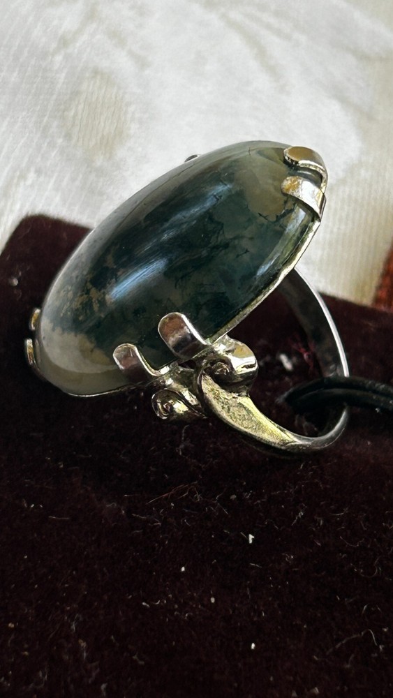 925 Sterling Silver Statement Moss Agate Ring Size 4.75 6.3 Grams