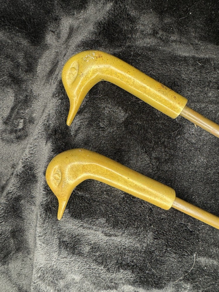 Vintage Brass Duck Head Fireplace Tools