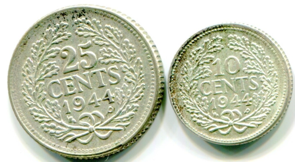 1944 Netherlands Silver 25 Cent and  10 Cent !!