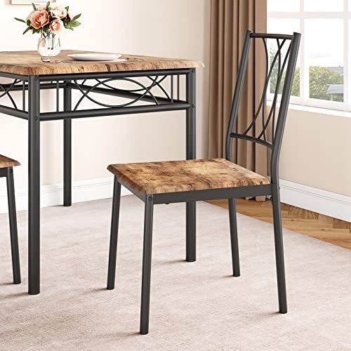 5-Piece Wood Dining Table Set for 4, Rectangular Table and 4 Chairs Brown