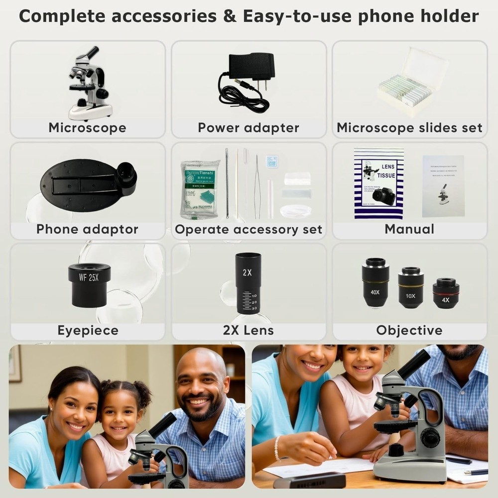 Monocular Compound Microscope for Adults&Study Beginners,- 40X-2000X,Lighting...