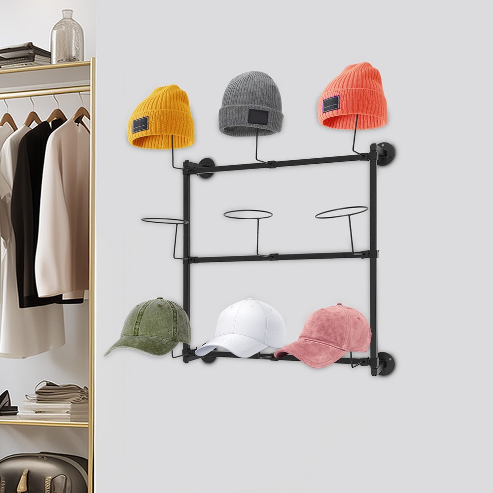 Flexible Wall Mount Hat Rack 3 Tier Hat Display Rack Home Hat Storage Hanger