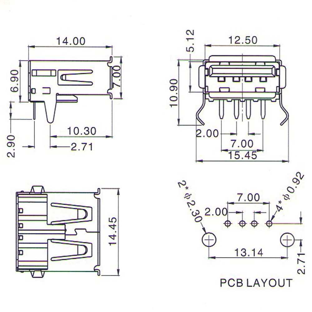 5Pcs USB 2.0 Type A Female Connector PCB Socket Right Angle DIY