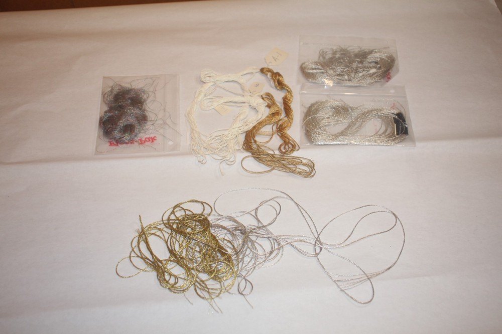 Metallic needlepoint Thread lot silver, gold, white multi large lot DMC, Braid