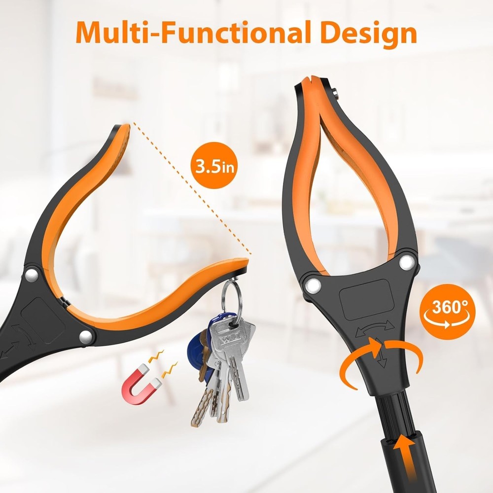 Compact 32" Grabber Tool - 2-Pack with Enhanced Silicone Jaw & Folding Design
