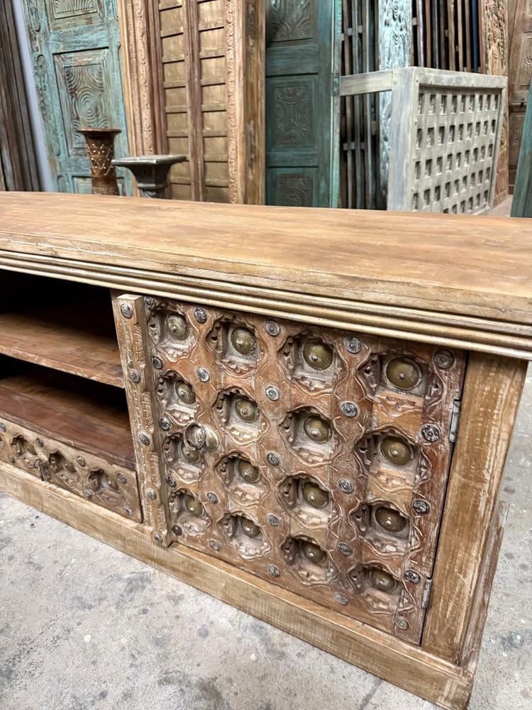 Antique Carved Sideboard Solid Wood Buffet Credenza Rustic TV Stand