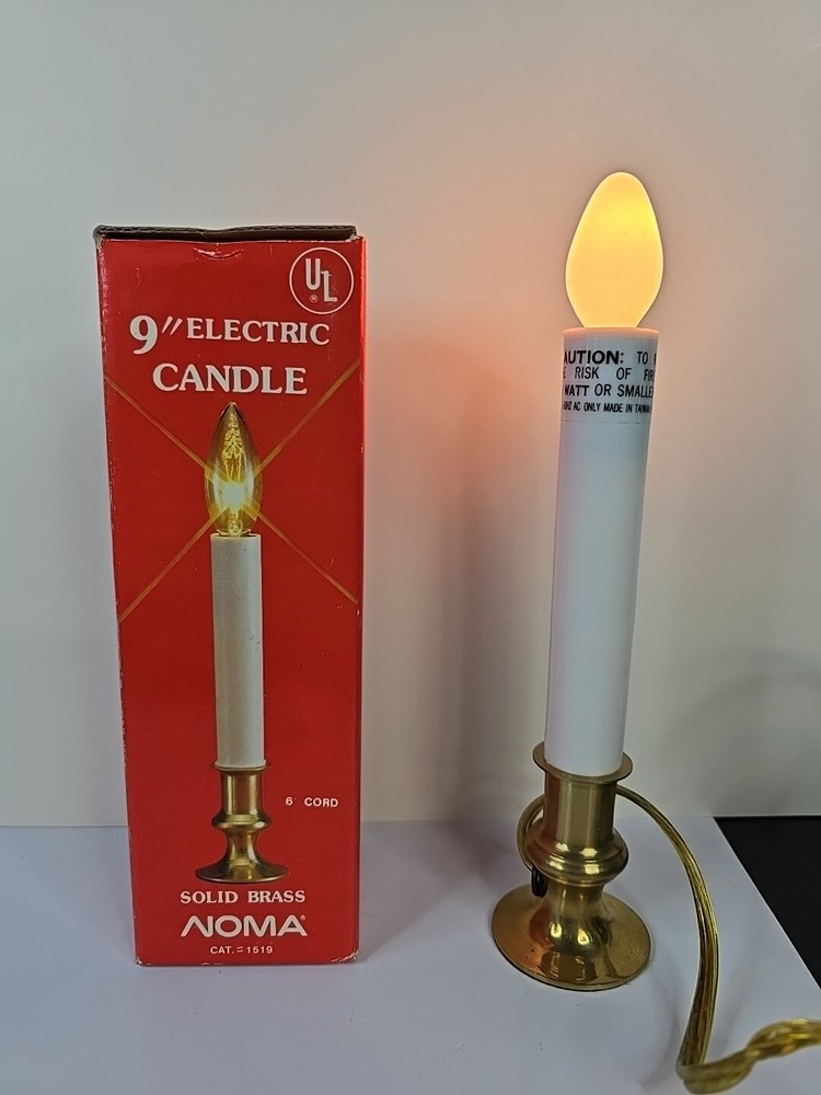 Christmas Candle Solid Brass Base 9" tall  WORKS Vintage Many Available