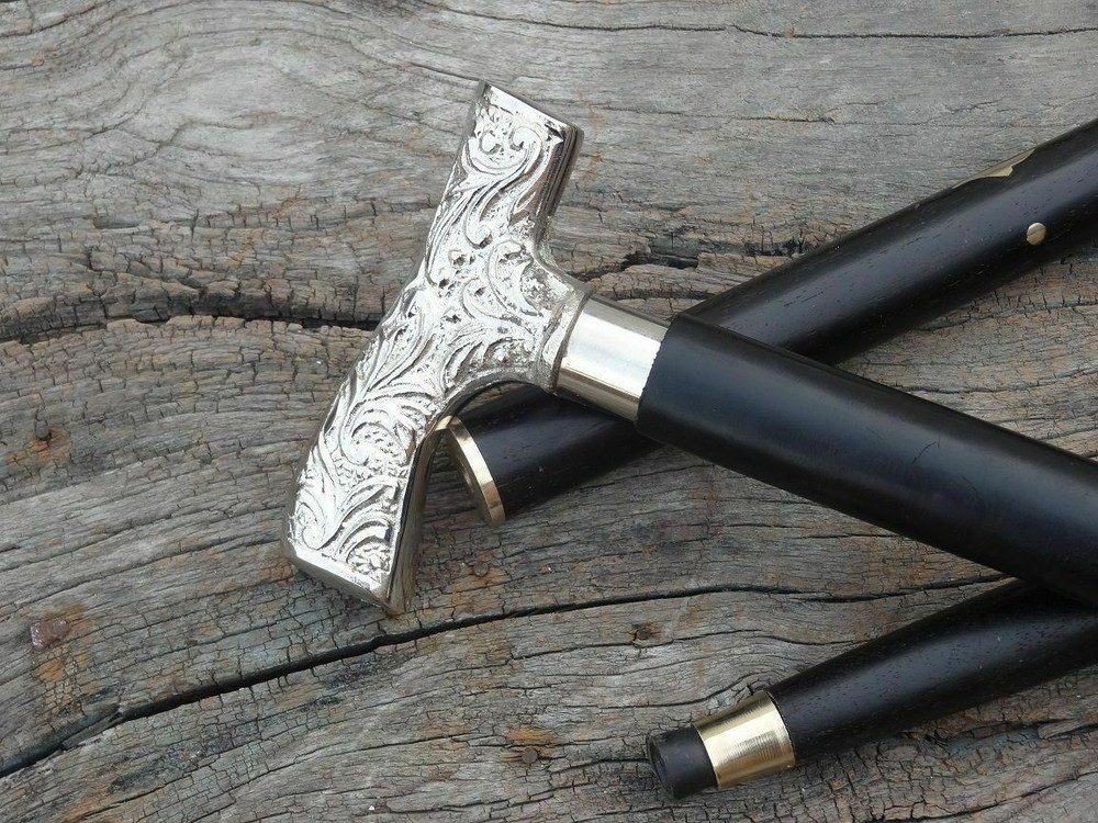 Solid Brass Design Silver Derby Head Handle Victorian Cane Wooden Walking Stick