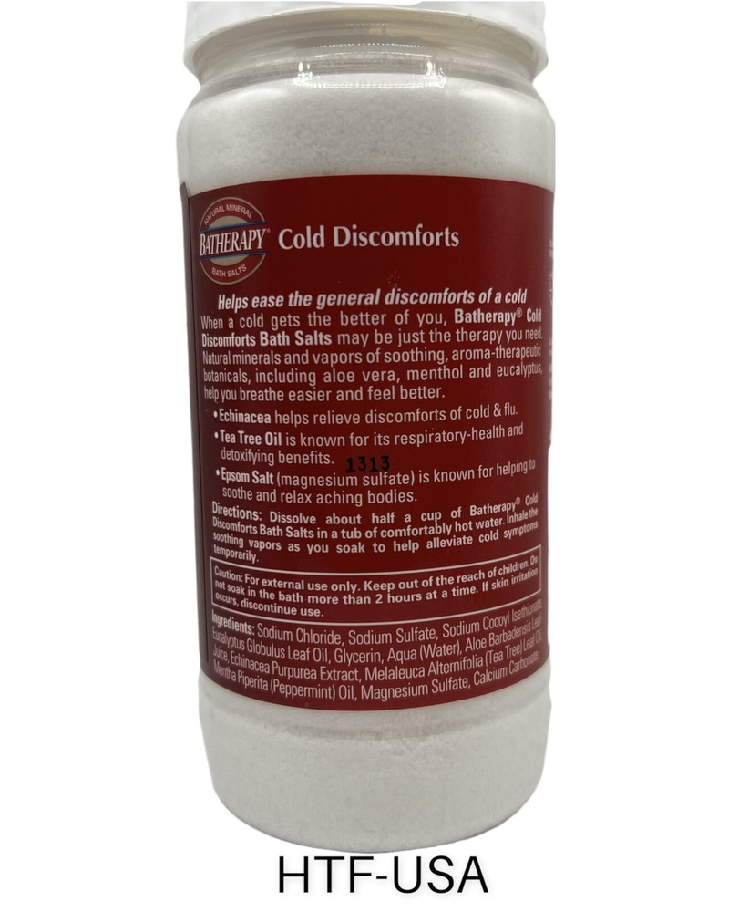 BATHERAPY Natural Mineral Bath Salts Cold Discomforts Echinacea & Tea Tree 20 Oz