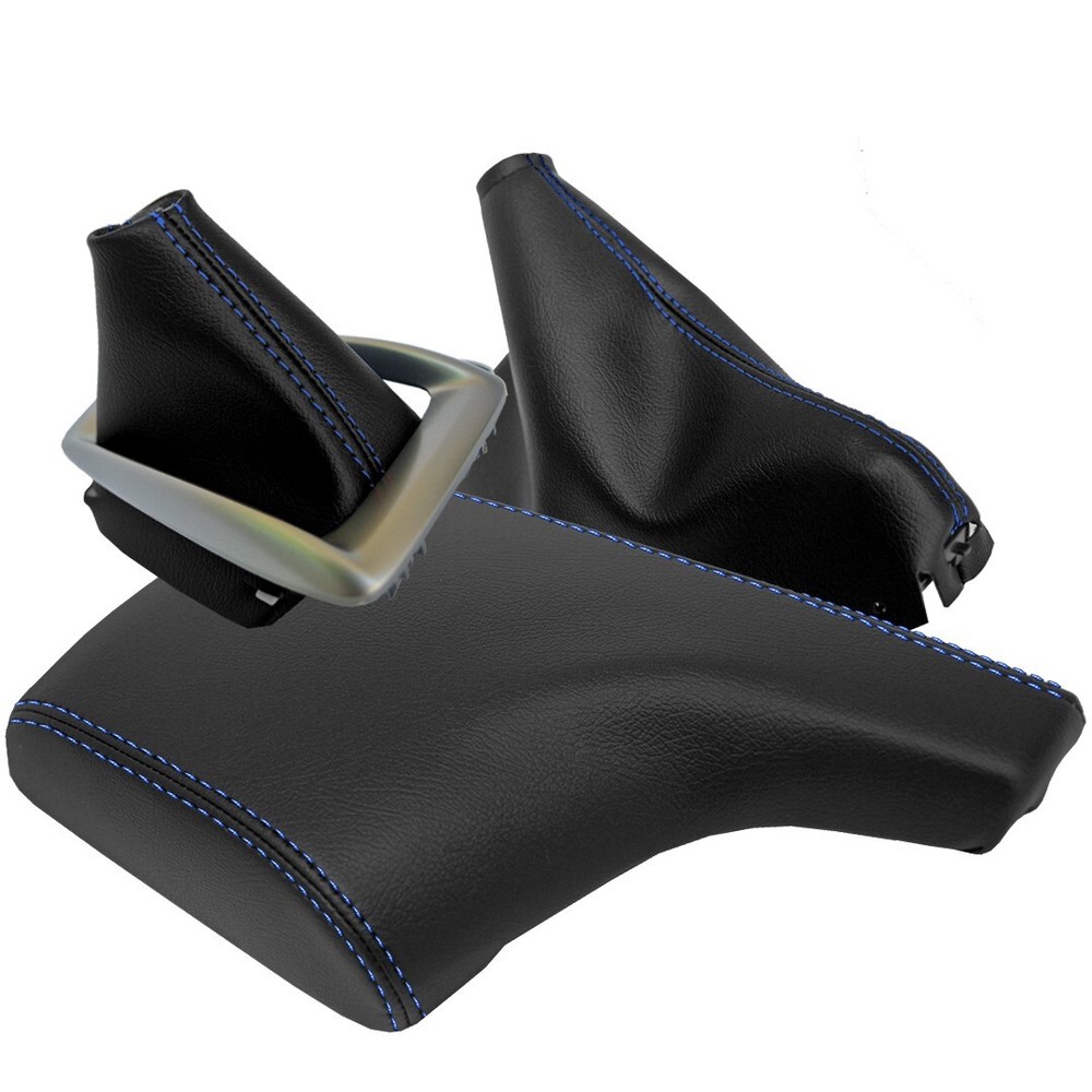 Fits 14-16 Mazda 3 Leather Console Automatic & Brake Boot Blue Stitch