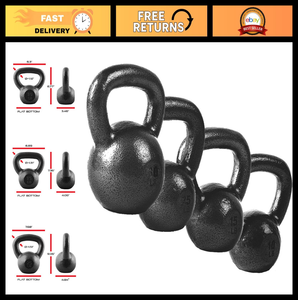 Cast Iron Kettlebell - Coated, Multiple Weights, Singles & Sets for Strength Tra