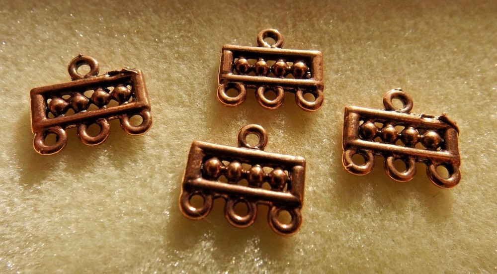 COPPER PLATED RECTANGLE END BARS 13X6 MM 3 LOOPS (4 PCS)