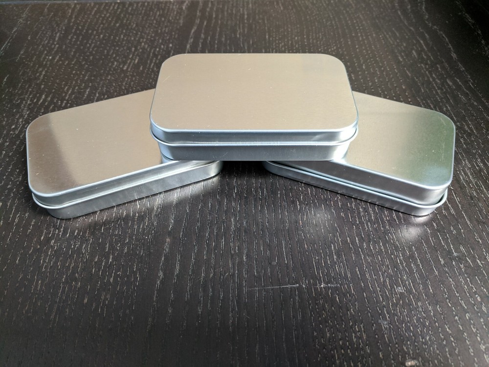 Hinged Steel Tin Storage Boxes Craft Hobby Rectangular Silver Can