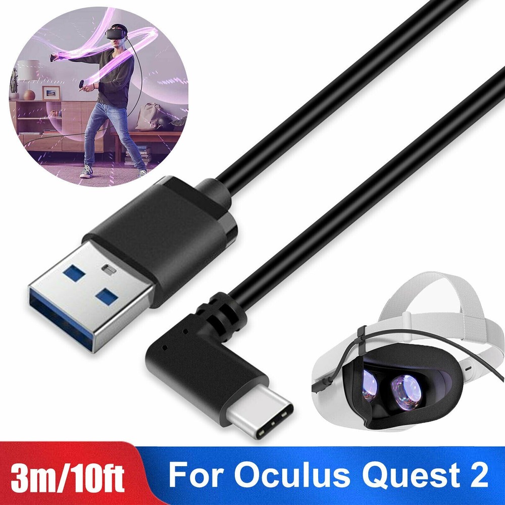 Link Cable For Oculus Quest 2 Type-C 3.2 Right Angle To USB A Charging Cord 10FT