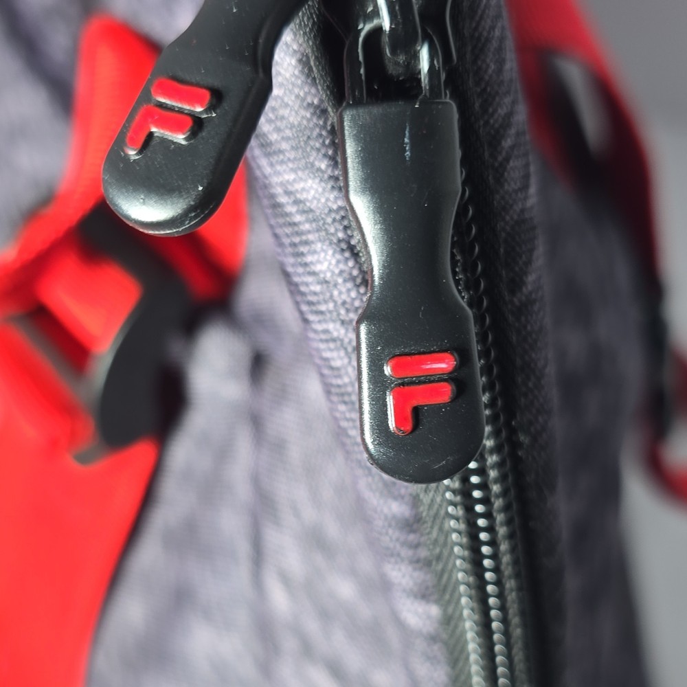 FILA Gym Bag Gray Red Black Zip Closure Adjustable Strap Polyester