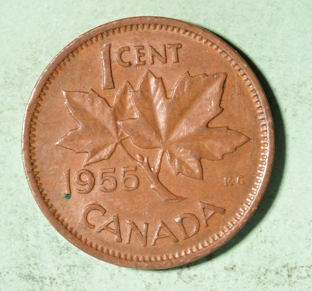 1955  1 Cent Canada 🇨🇦 Copper Penny SF (Shoulder Fold) - INV# B-437