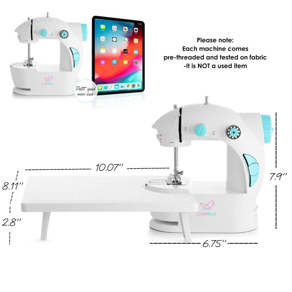 CraftBud Mini Sewing Machine for Beginners, Dual Speed Small Basic Set, White