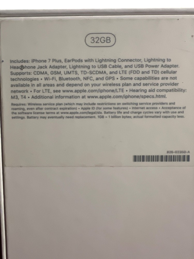 Apple iPhone 7 Plus 32GB Black BOX ONLY Clean